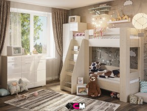 Детская Симба с двухъярусной кроватью белый глянец в Златоусте - zlatoust.magazinmebel.ru | фото - изображение 1