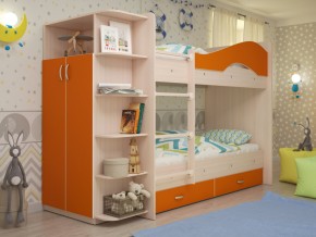 Кровать 2-х ярусная Мая с ящиками и шкафом на латофлексах оранж в Златоусте - zlatoust.magazinmebel.ru | фото - изображение 1