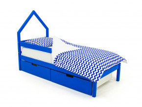 Кровать-домик мини Svogen с ящиками и бортиком синий в Златоусте - zlatoust.magazinmebel.ru | фото - изображение 1