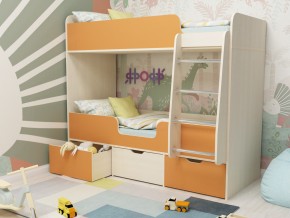 Кровать двухъярусная Малыш двойняшка дуб молочный-оранжевый в Златоусте - zlatoust.magazinmebel.ru | фото - изображение 1