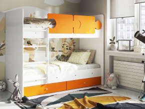 Кровать двухъярусная Тетрис латы с бортиками белый-оранжевый в Златоусте - zlatoust.magazinmebel.ru | фото