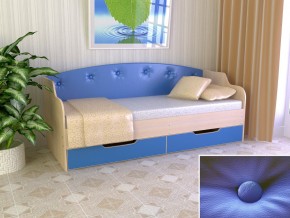 Кровать Юниор Тип 2 дуб молочный/синий 800х1600 в Златоусте - zlatoust.magazinmebel.ru | фото